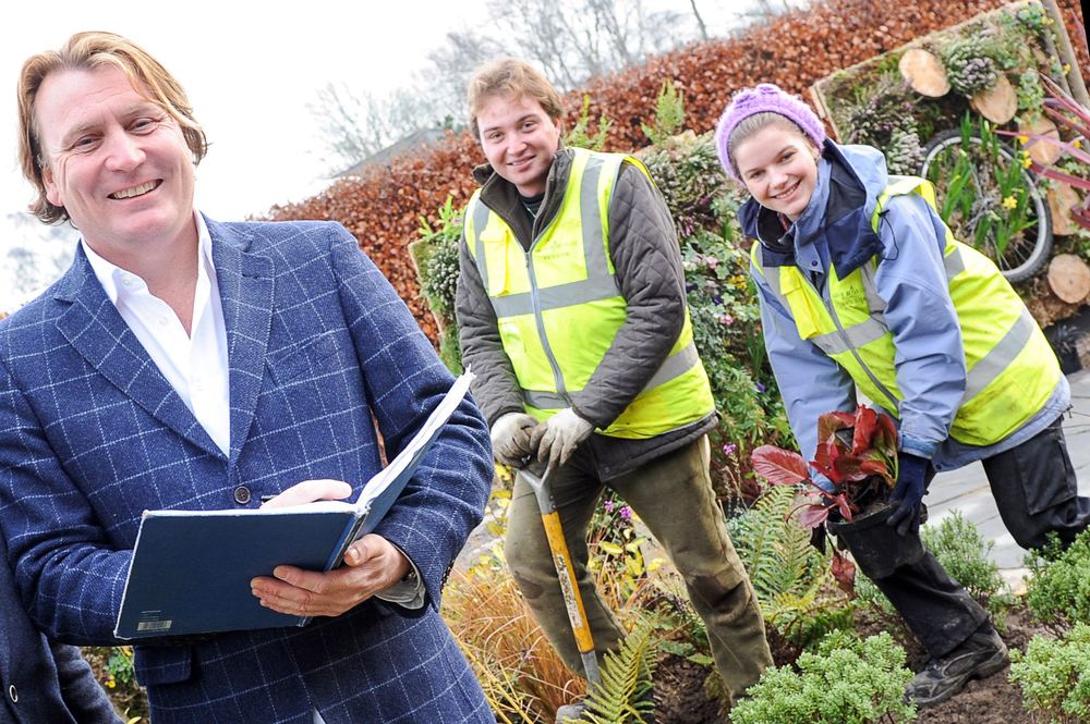 TV gardener David Domoney takes notes at Askham Bryan College.