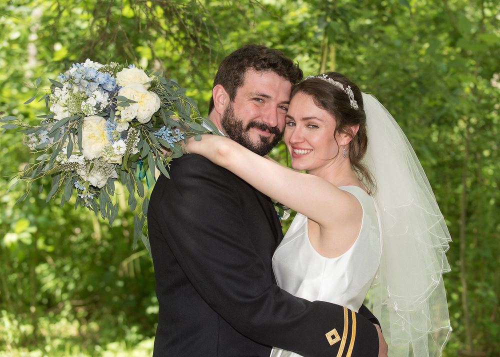 Georgina & Matt in the woods at The KP Club, Pocklington, after their wedding.