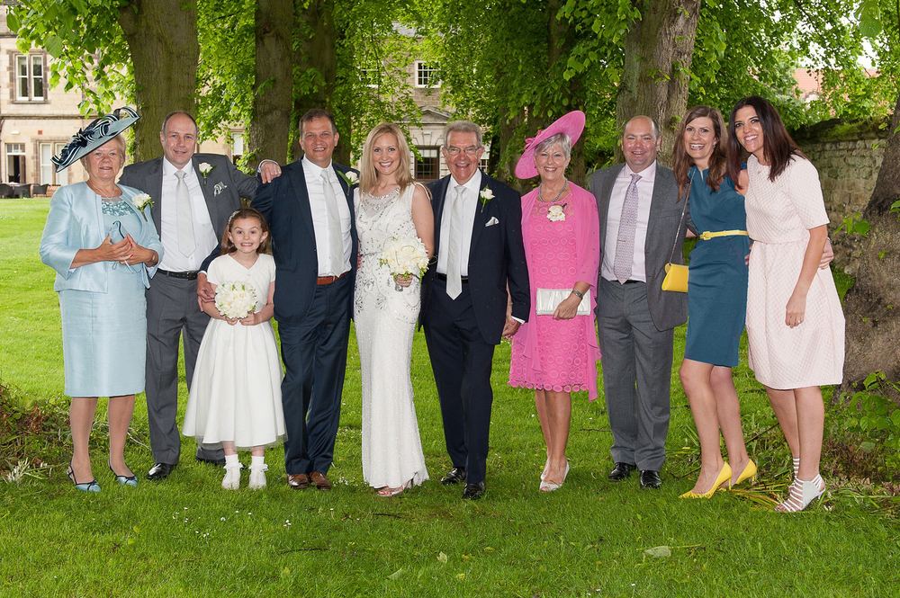 A family group shot at Becs & Stan's wedding at The Old Lodge, Malton.