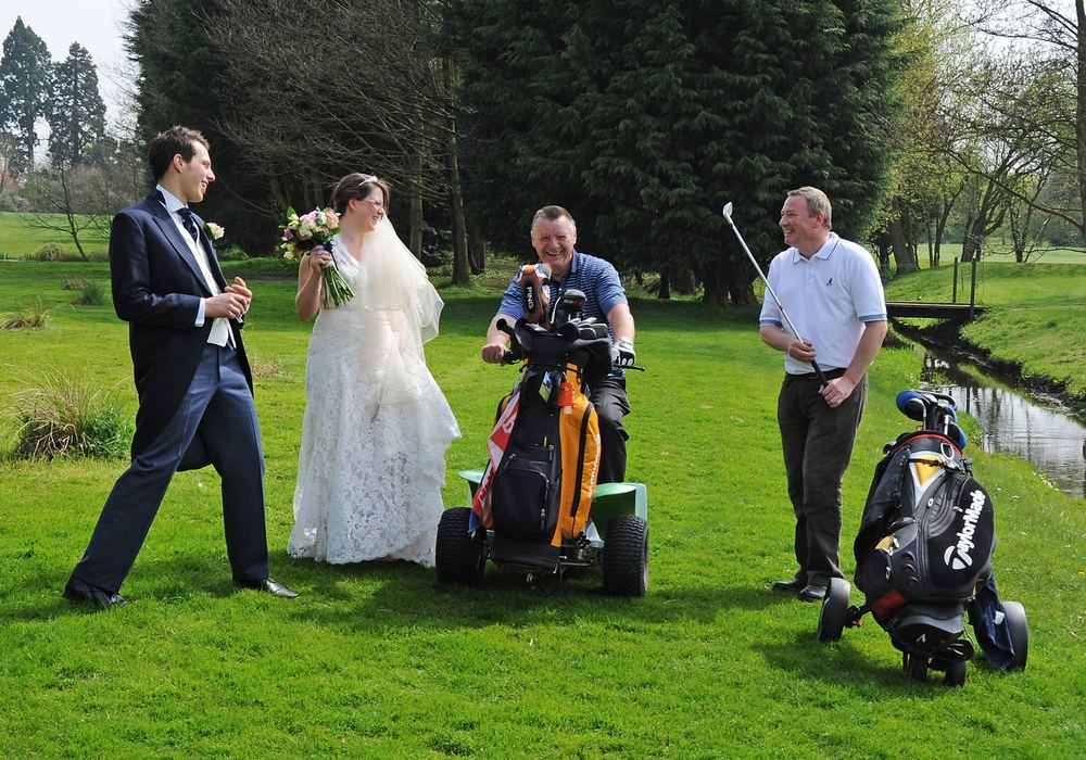 Leanne & Neil share a laugh with golfers during their photos at Allerthorpe Golf & Country Park.