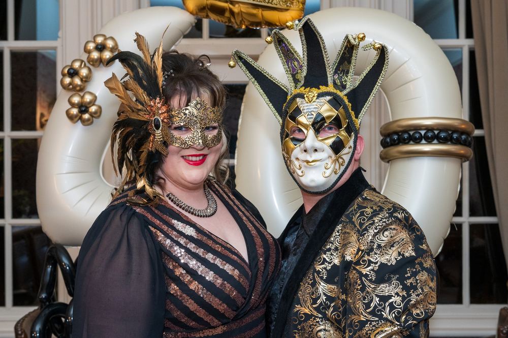 A masked-ball couple celebrate a 40th birthday in style.
