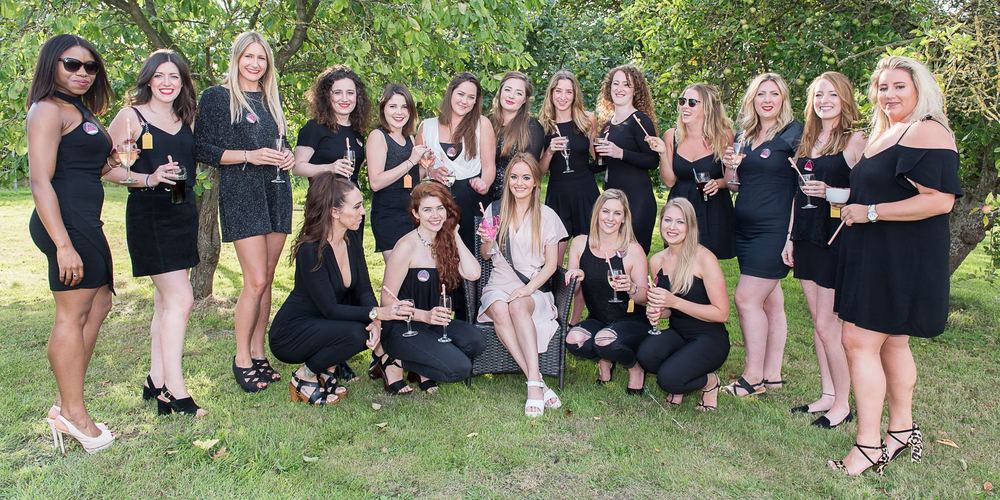 A hen party out in the countryside.